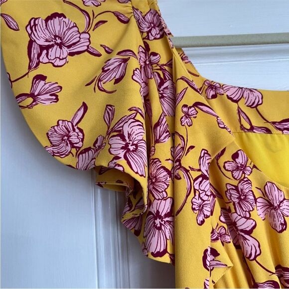 Sachin & Babi Yellow Flutter Sleeve Floral Print Maxi Dress Size 8 - Picture 8 of 10